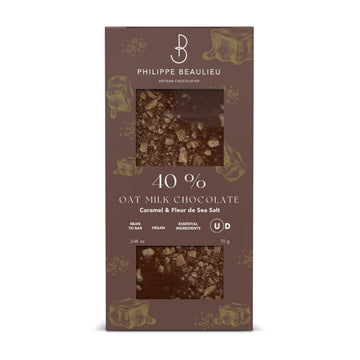 Box of 40% Vegan Oat Milk chocolate Caramel, Fleur de Sea Salt Bar (10 count)